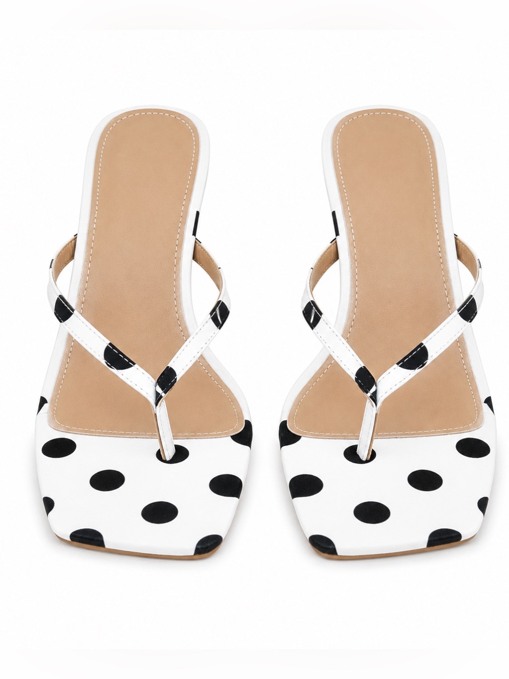 White Black Polka Dot Stiletto Thong Heels | Chic Statement Sandals